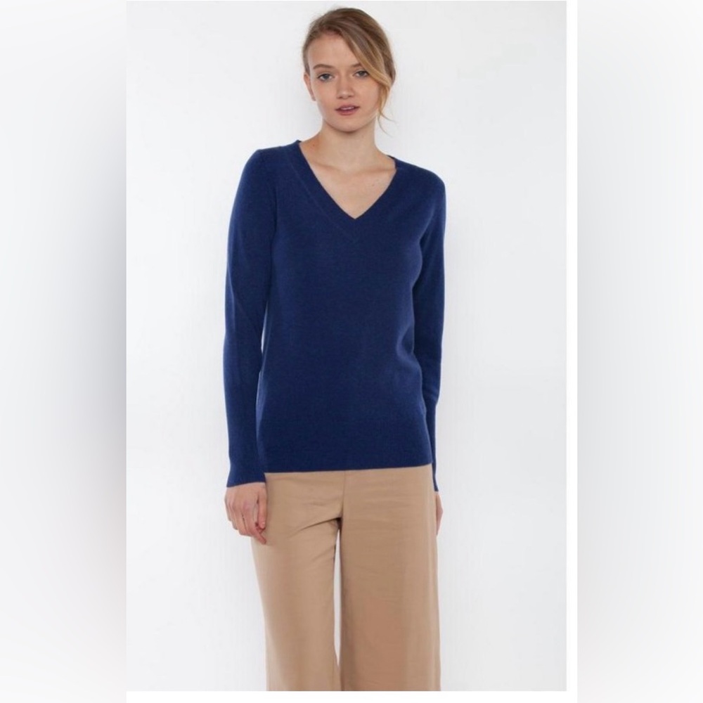 JENNIE LIU royal blue v neck cashmere sweater, women’s size XL